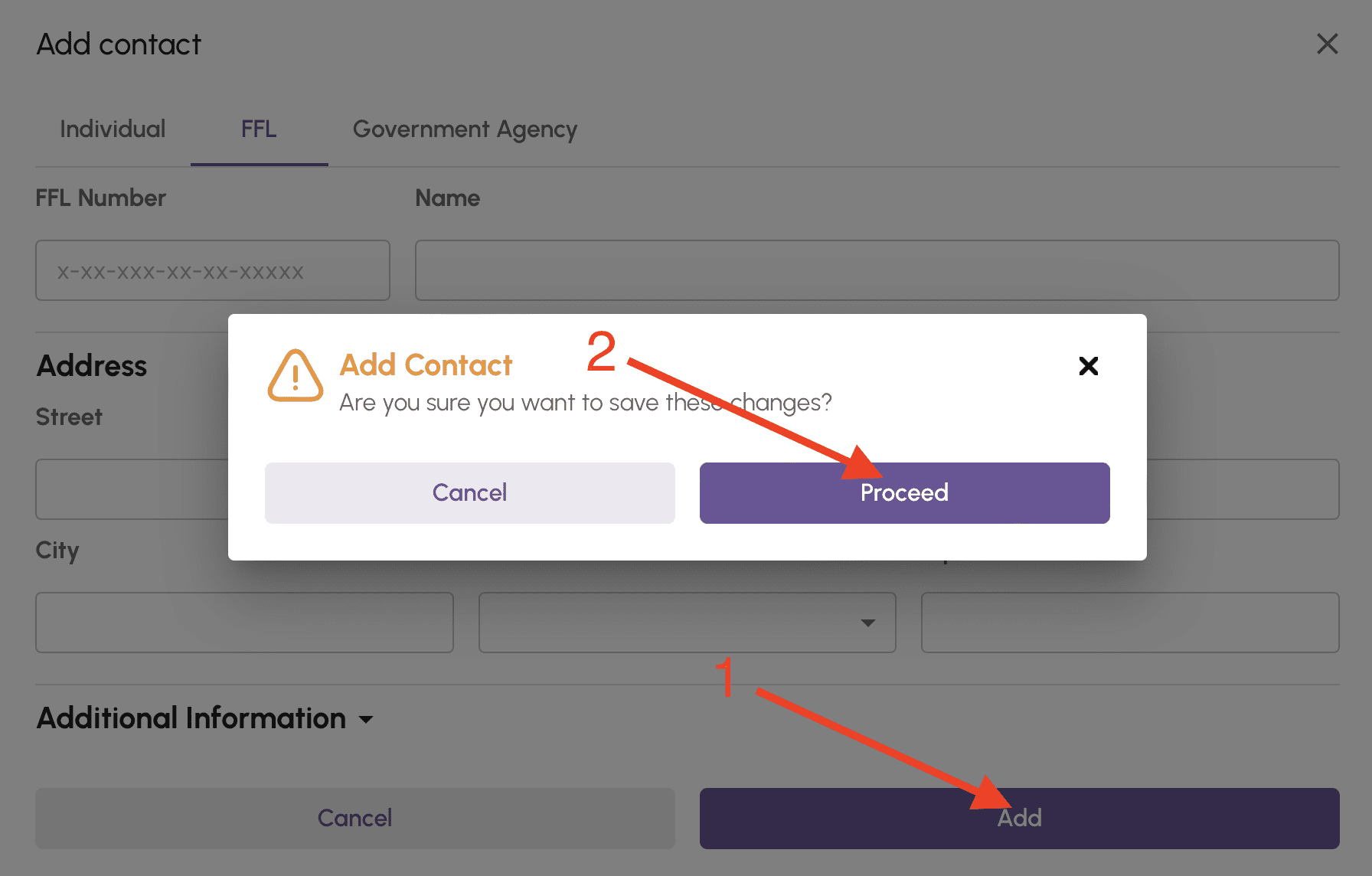 Adding a Contact (Disposition) - FFL Safe